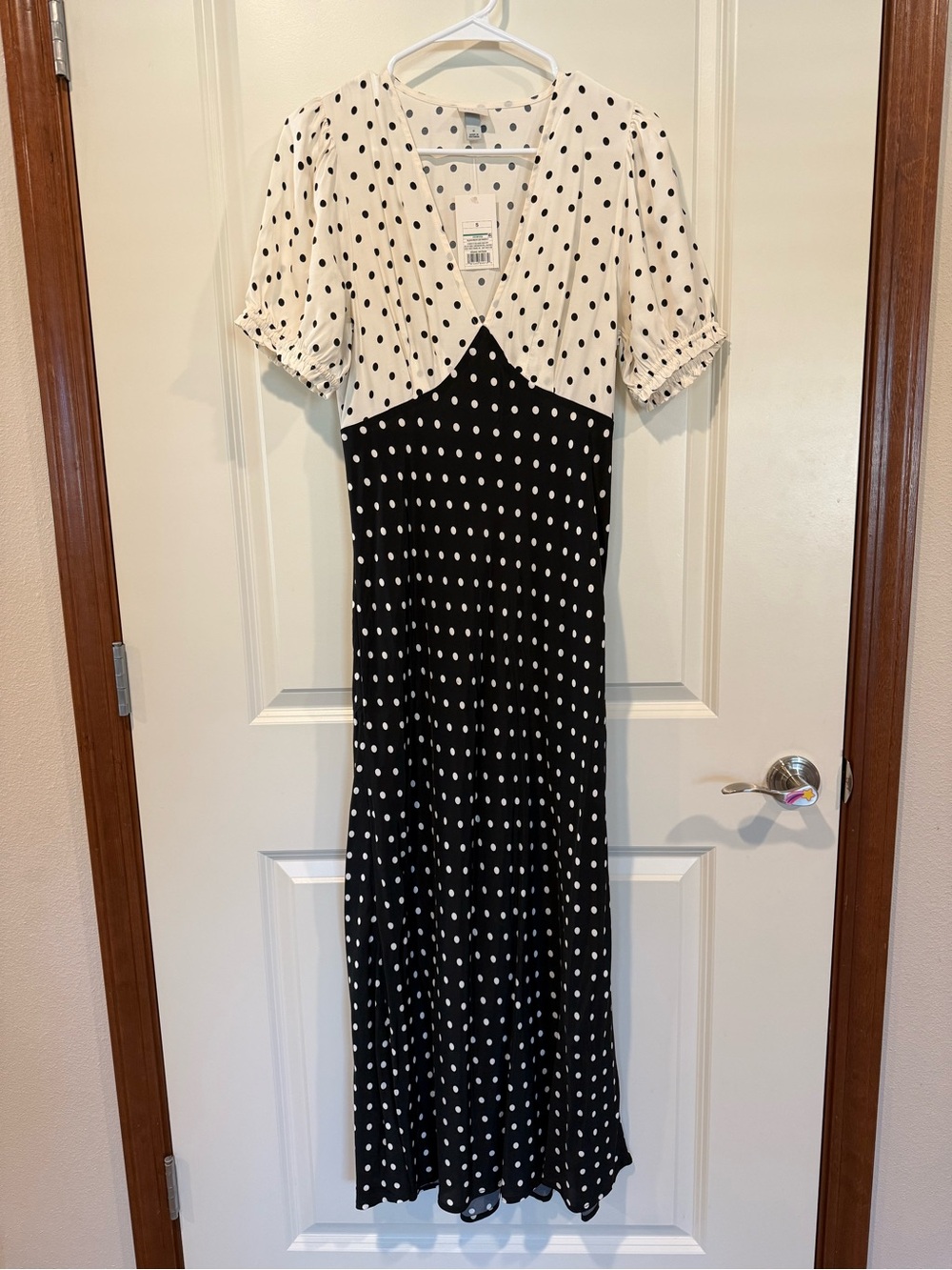 a new day Black and White Polka Dot V-Neck Maxi Dress